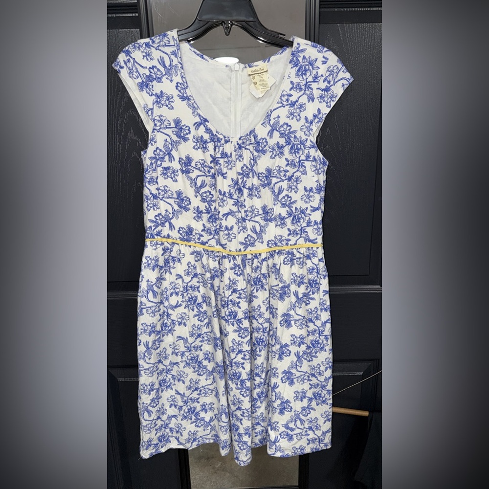 Matilda Jane Girls Dress Size 8 Blue Floral Bird Print Cap Sleeve